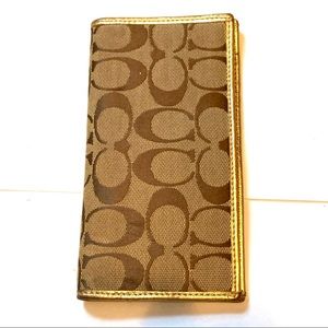 Coach Gold Metallic Brown Checkbook Wallet